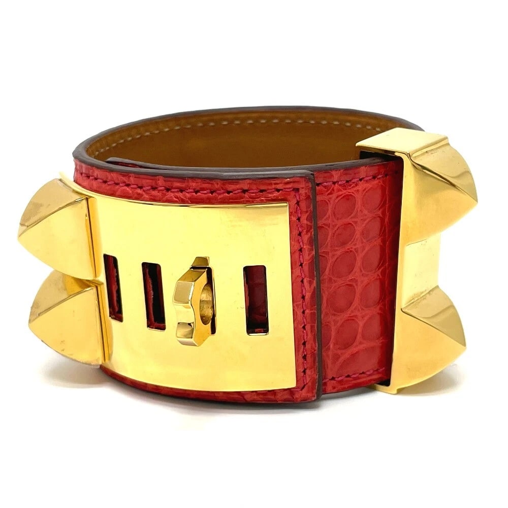 HERMES COLIER DE CHIEN BANGLE BRACELET RED X GOLD (1 of 7)