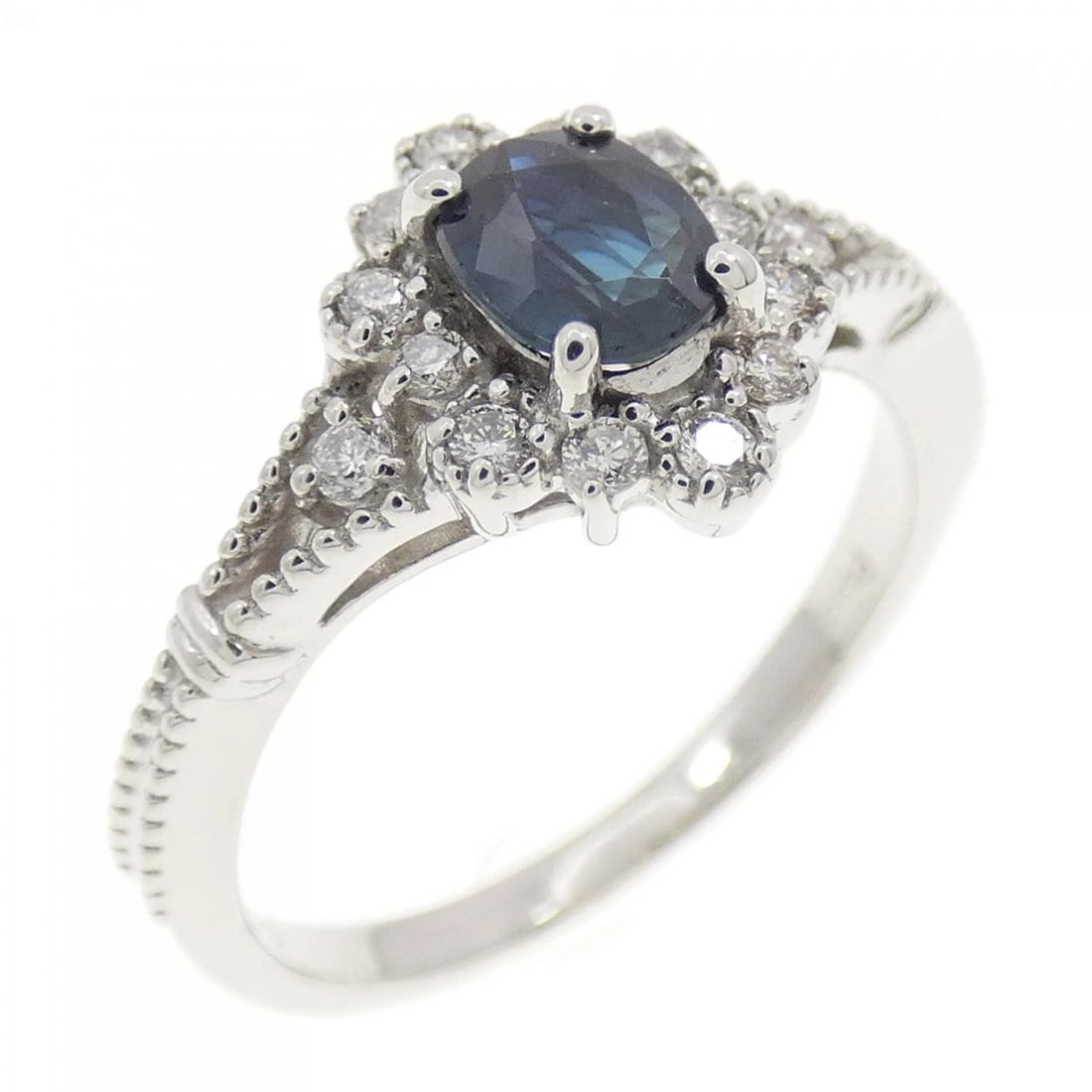 PT950 SAPPHIRE RING: PT950 Sapphire Ring Brand: Unbranded Type/Style: Sapphire Ring Material: Platinum950, Main Stone/Creation Sapphire Secondary Stone Diamond Color: Platinum Size: US 5 3/4 Accessories: None