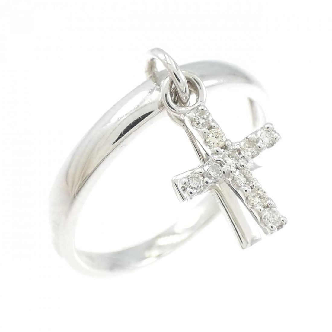 K18WG CROSS DIAMOND RING: K18WG Cross Diamond Ring Brand: Unbranded Type/Style: Diamond Ring Material: K18 white gold, Main Stone/Creation Natural Color: White gold Size: US 5 3/4 Accessories: None Accessories Notice: When