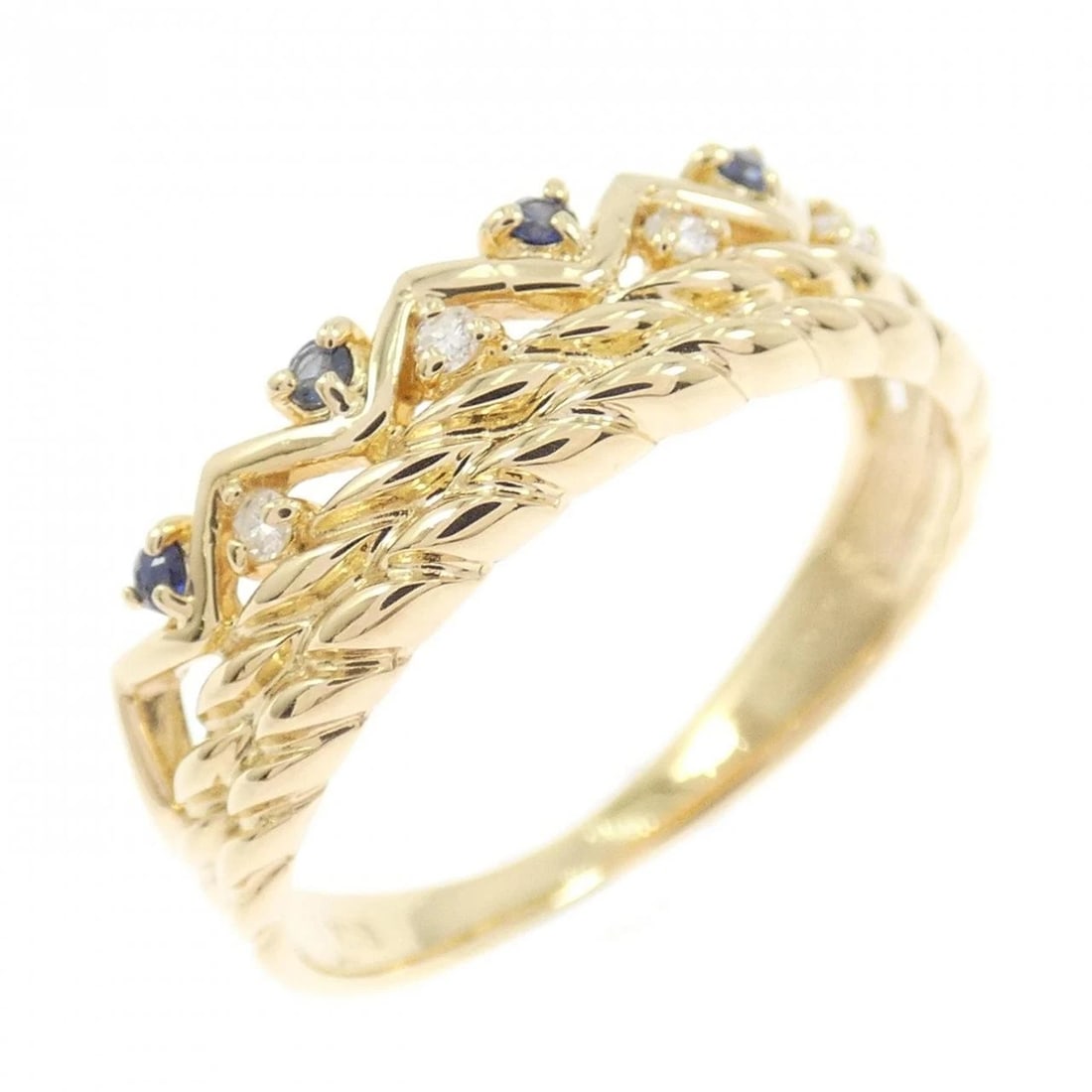 K18YG SAPPHIRE RING: K18YG Sapphire Ring Brand: Unbranded Type/Style: Sapphire Ring Material: 18K Yellow Gold, Main Stone/Creation Sapphire Secondary Stone Diamond Color: Yellow Gold Size: US 5 3/4 Accessories: None