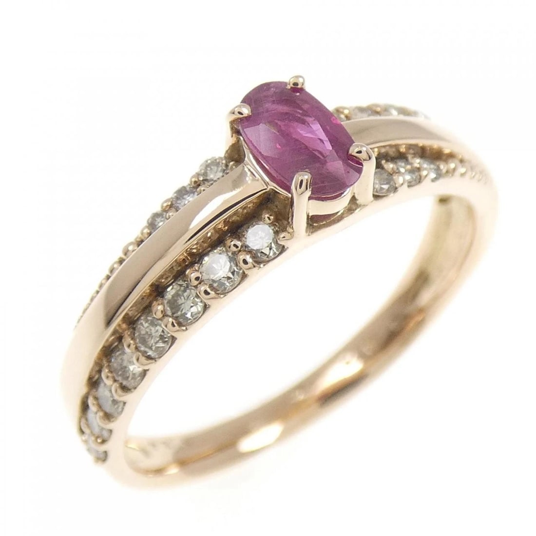 K18PG RUBY RING: K18PG Ruby Ring Brand: Unbranded Type/Style: Ruby Ring Material: 18k Pink Gold, Main Stone/Creation RubySecondary Stone Diamond Color: Pink Gold Size: US 5 3/4 Accessories: None Accessories Notice: