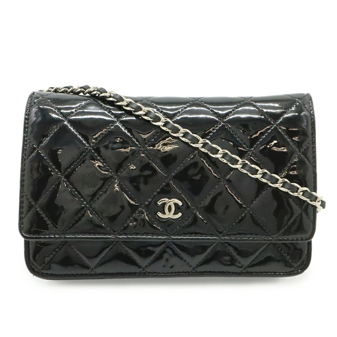 CHANEL MATELASSE COCO MARK WALLET CHAIN SHOULDER BAG ENAMEL PATENT: CHANEL Matelasse Coco Mark Wallet Chain Shoulder Bag Enamel Patent Brand: Chanel Type/Style: Shoulder bag Material: Patent leather Color: Black Size: (HxWxD)13cm x 18.5cm x 3.5cm / 5.11'' x 7.28'' x 1