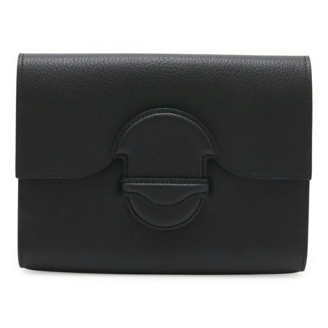 HERMES FACO CLUTCH BAG, SECOND CHEVRE LEATHER, BLACK: HERMES Faco Clutch Bag, Second Chevre Leather, Black Brand: Hermes Type/Style: Clutch bag Material: Chevre leather Color: Black Size: (HxWxD)14cm x 18.5cm x 2.5cm / 5.51'' x 7.28'' x 0.98'' Access
