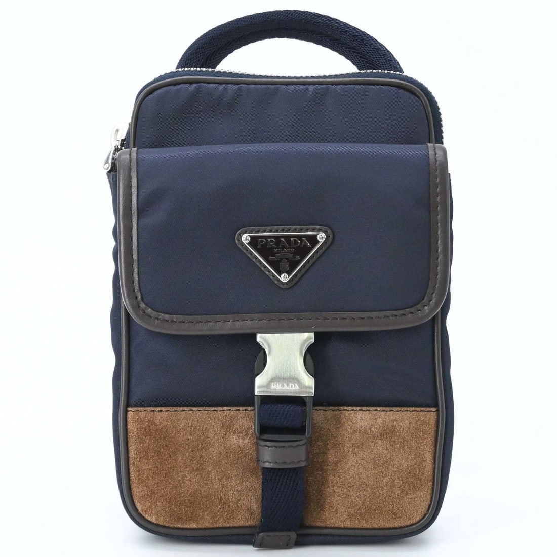 PRADA SUEDE AND NYLON SHOULDER BAG, TRIANGLE DESIGN (1 of 7)