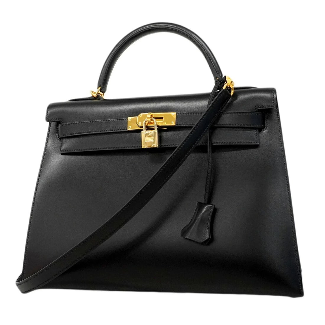 HERMES KELLY 32 HANDBAG, BOX CALF LEATHER, BLACK, 2-WAY: Hermes Kelly 32 Handbag, Box Calf Leather, Black, 2-way Brand: Hermes Type/Style: Handbag Material: Box Calf Leather Color: Black Size: (HxWxD) 24.5cm x 32.5cm x 12cm / 9.64'' x 12.79'' x 4.72'' A