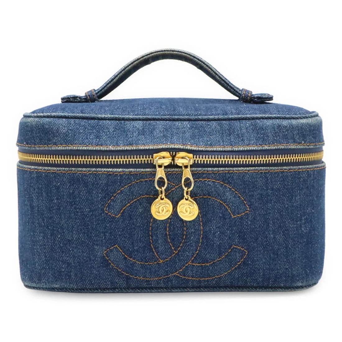 CHANEL COCO MARK DENIM VANITY BAG HANDBAG BLUE INDIGO: CHANEL Coco Mark Denim Vanity Bag Handbag Blue Indigo Brand: Chanel Type/Style: Handbag, Vanity bag Material: Denim Color: Blue Size: (HxWxD)13cm x 22.5cm x 14cm / 5.11'' x 8.85'' x 5.51'' Accesso