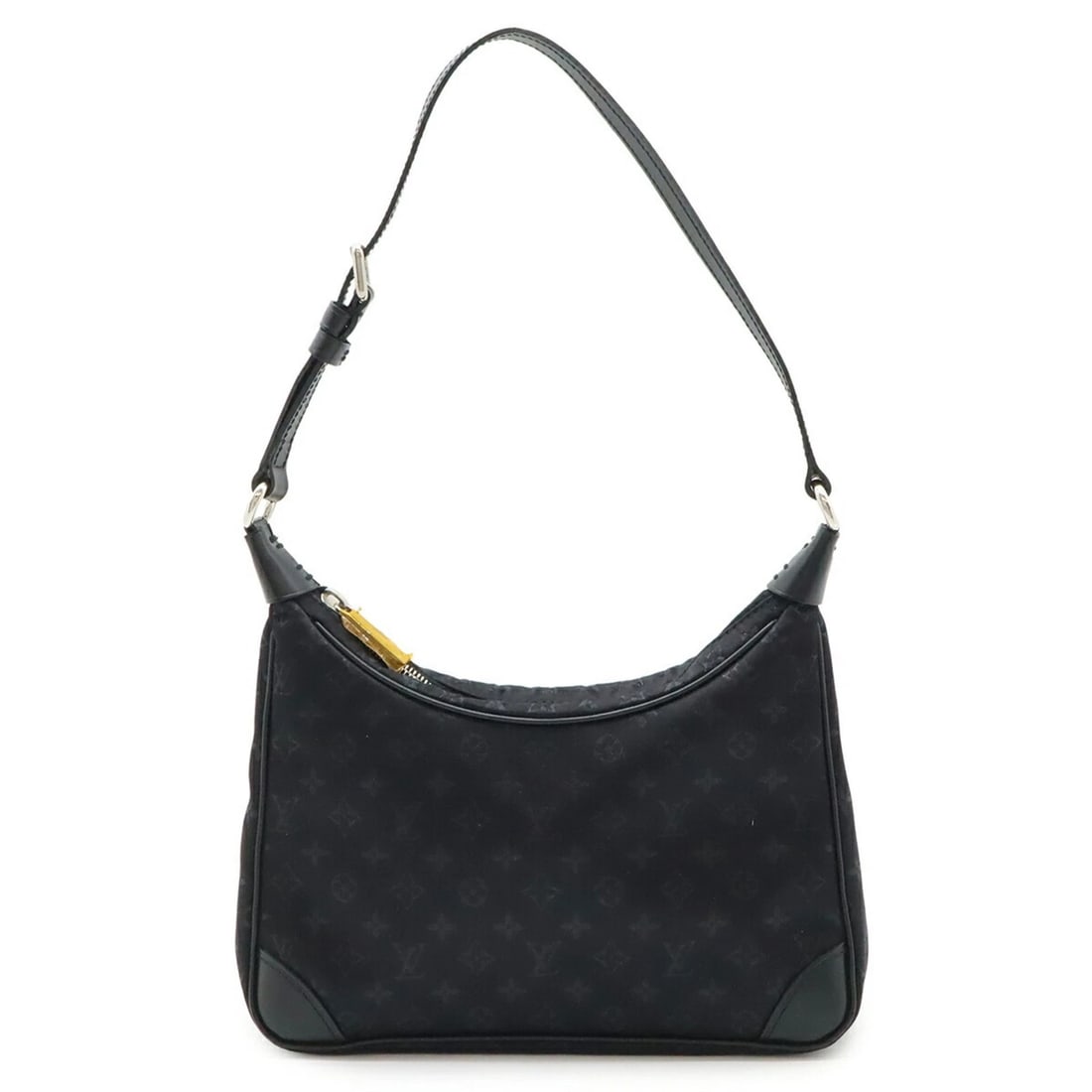 LOUIS VUITTON MONOGRAM SATIN LITTLE BOULOGNE POUCH BAG IN LEATHER: LOUIS VUITTON Monogram Satin Little Boulogne Pouch Bag in Leather Brand: Louis Vuitton Type/Style: Pouch Material: Monogram Satin , Leather Color: Noir Size: (HxWxD)10.5cm x 19cm x 5cm / 4.13'' x 7.48