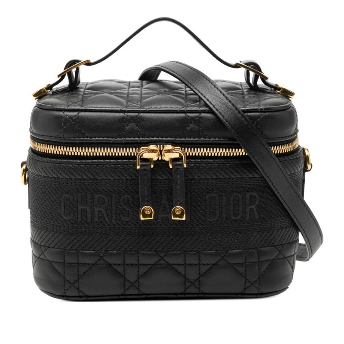CHRISTIAN DIOR CANNAGE SMALL VANITY BAG, SHOULDER 2-WAY, BLACK: Christian Dior Cannage Small Vanity Bag, Shoulder 2-Way, Black Brand: Christian Dior Type/Style: Shoulder bag, Vanity bag Material: Leather Color: Black Size: (HxWxD)14cm x 18cm x 10cm / 5.51'' x 7.08