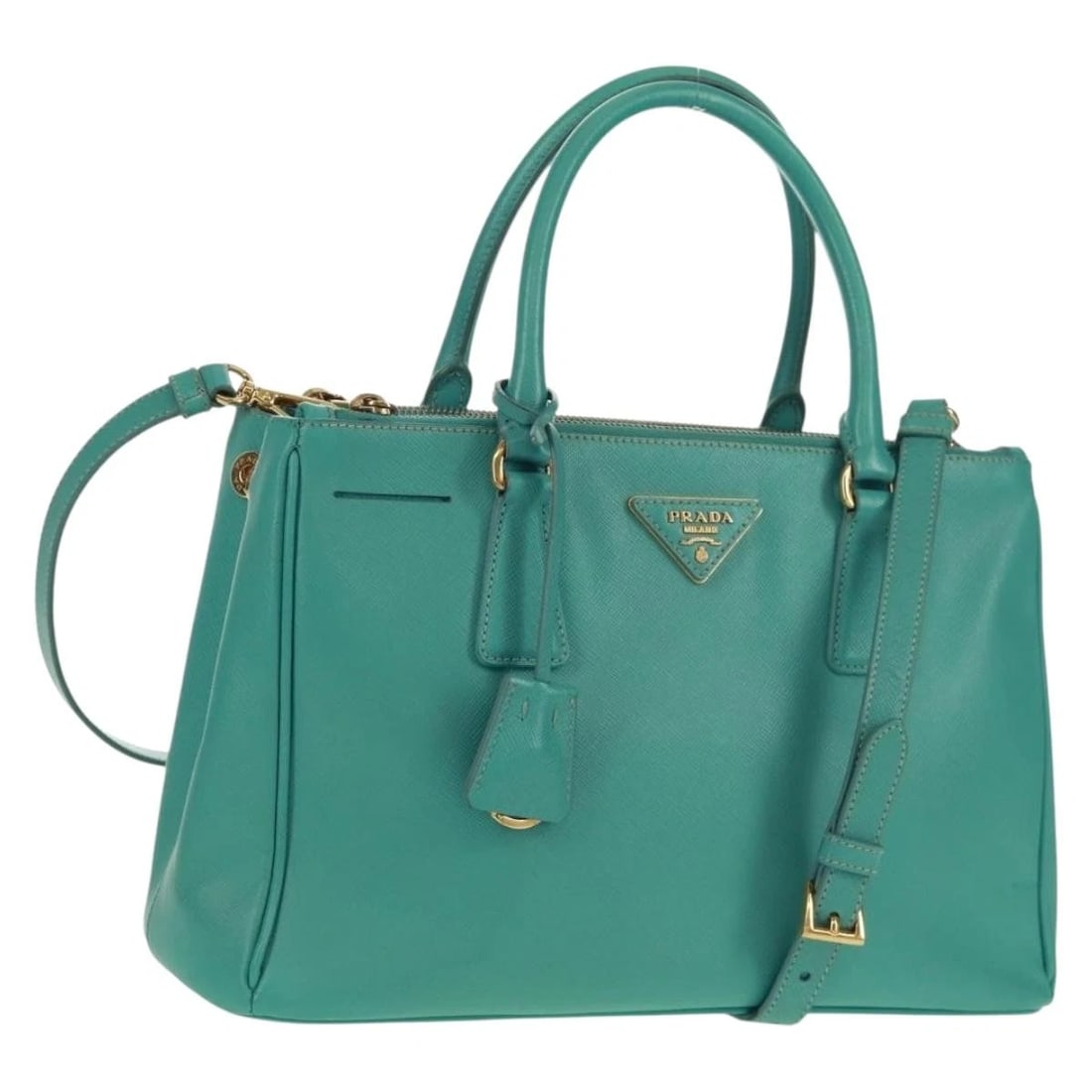 PRADA HAND BAG SAFIANO LEATHER 2WAY GOLD EMERALD (1 of 12)
