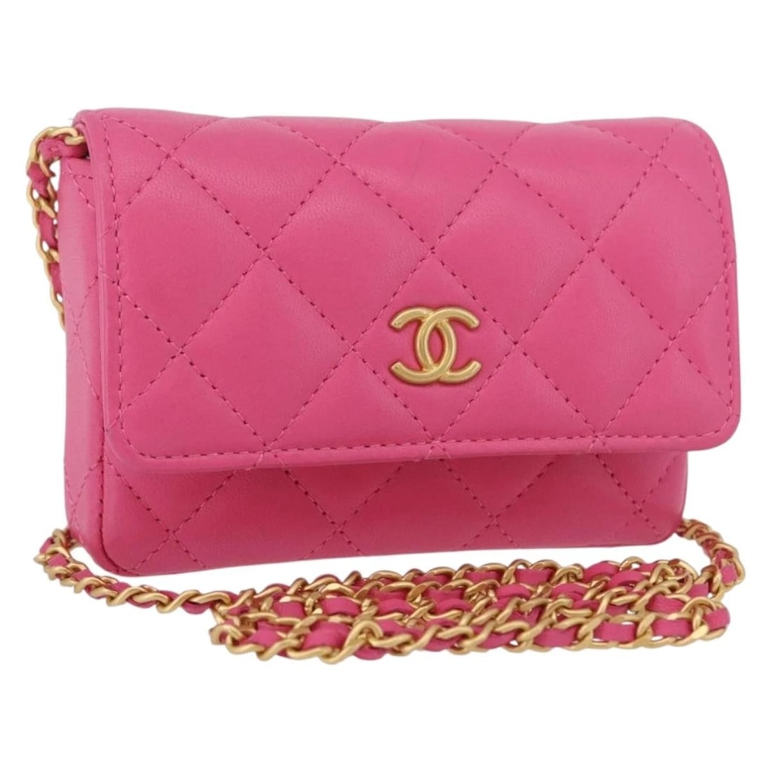 CHANEL MATELASSE CHAIN POUCH SHOULDER BAG: CHANEL Matelasse Chain Pouch Shoulder Bag Brand: CHANEL Type/Style: Shoulder Bag Material: Leather/Lamb Skin Color: Pink/Gold Size: Size(Inch) W4.7 x H3.1 x D0.8inch(Approx) Accessories: None