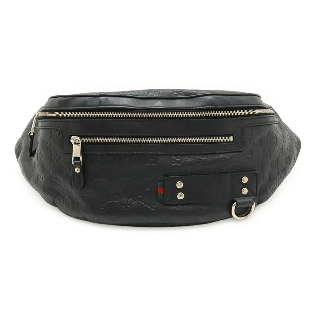 GUCCI GUCCISSIMA BAG, BODY WAIST POUCH, HIP RUBBER COATED LEATHER: GUCCI Guccissima Bag, Body Waist Pouch, Hip Rubber Coated Leather Brand: Gucci Type/Style: Pouch, Sling bag Material: Rubber , Coated canvas , Leather Color: Black Size: (HxWxD)17cm x 34.5cm x 11cm / 