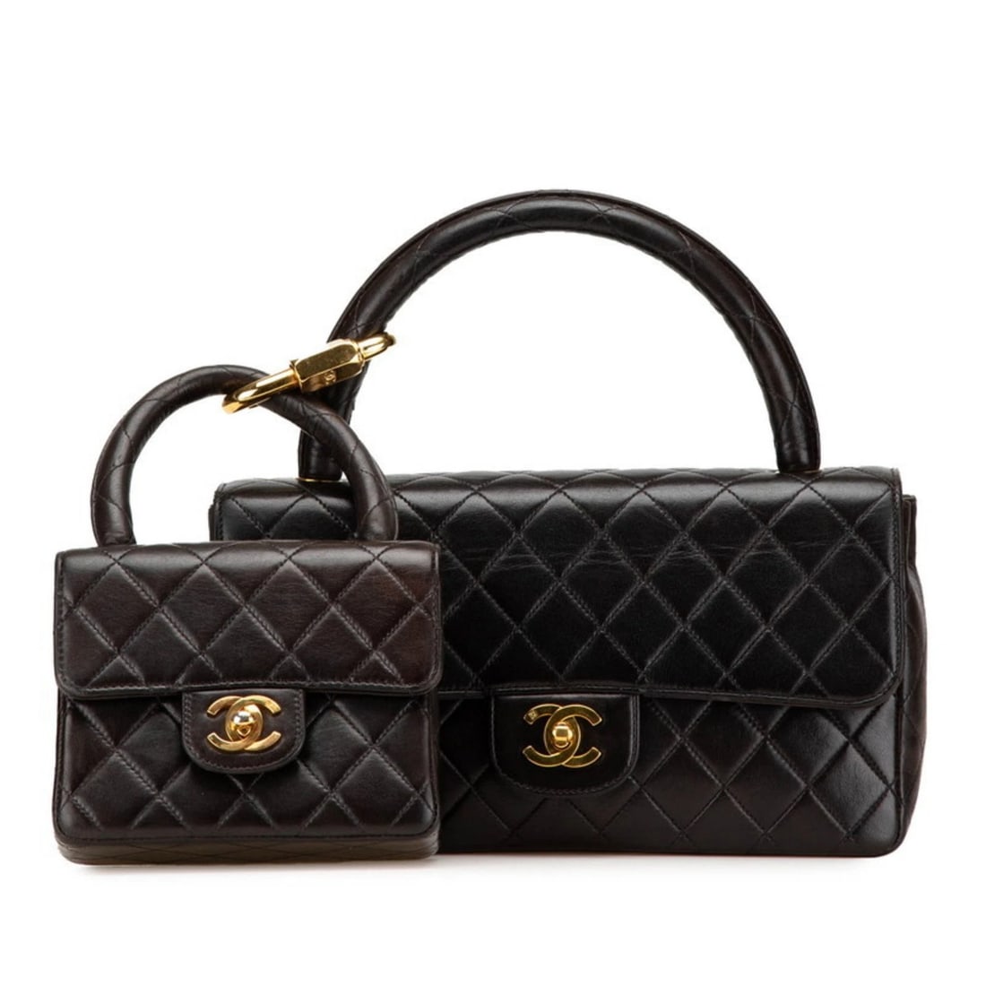 CHANEL TOP HANDLE PARENT-CHILD HANDBAG IN BLACK LAMBSKIN: CHANEL Top Handle Parent-Child Handbag in Black Lambskin Brand: Chanel Type/Style: Handbag Material: Leather Color: Black Size: (HxWxD)14cm x 26cm x 7cm / 5.51'' x 10.23'' x 2.75'' Accessories: No
