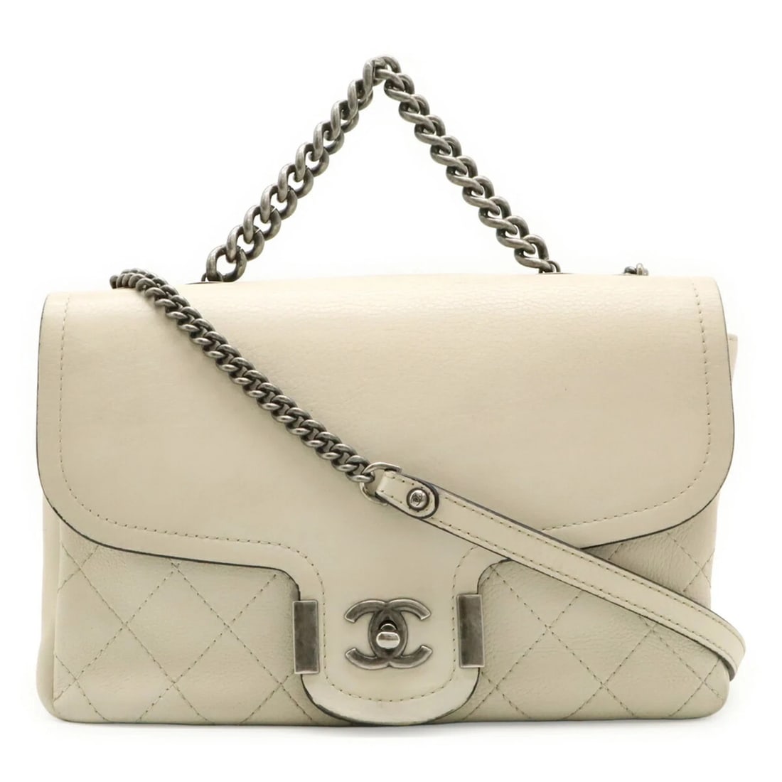 CHANEL ARCHIC CHAIN SHOULDER BAG, HANDBAG, FLAP: CHANEL Archic Chain Shoulder Bag, Handbag, Flap Brand: Chanel Type/Style: Handbag, Shoulder bag Material: Leather Color: Ivory Size: (HxWxD)18cm x 27.5cm x 10cm / 7.08'' x 10.82'' x 3.93'' Accesso