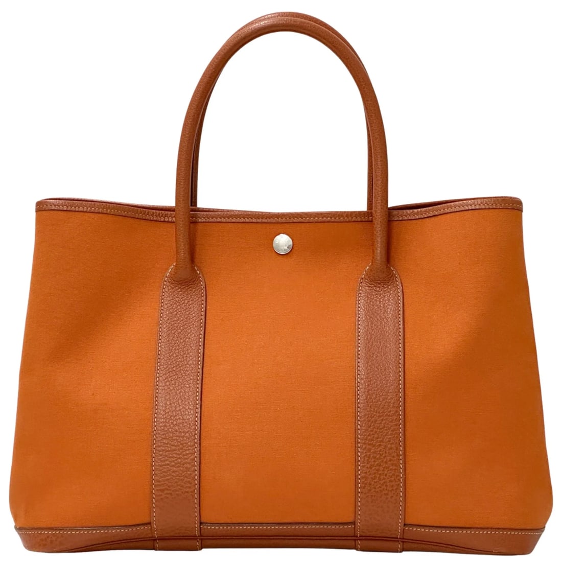 HERMES GARDEN PARTY PM HANDBAG: Hermes Garden Party PM handbag Brand: Hermes Type/Style: Handbag, Tote bag Material: Toile officier , Leather Color: Orange, Potiron Size: (HxWxD)23cm x 36cm x 17cm / 9.05'' x 14.17'' x 6.69'' Acc