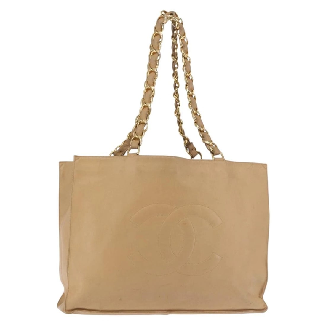CHANEL COCO MARK CHAIN TOTE BAG LAMB SKIN: CHANEL COCO Mark Chain Tote Bag Lamb Skin Brand: CHANEL Type/Style: Tote Bag Material: Lamb Skin Color: Beige/Gold Size: Size(Inch) W16.1 x H11.8 x D4.3inch(Approx) Accessories: None Acces