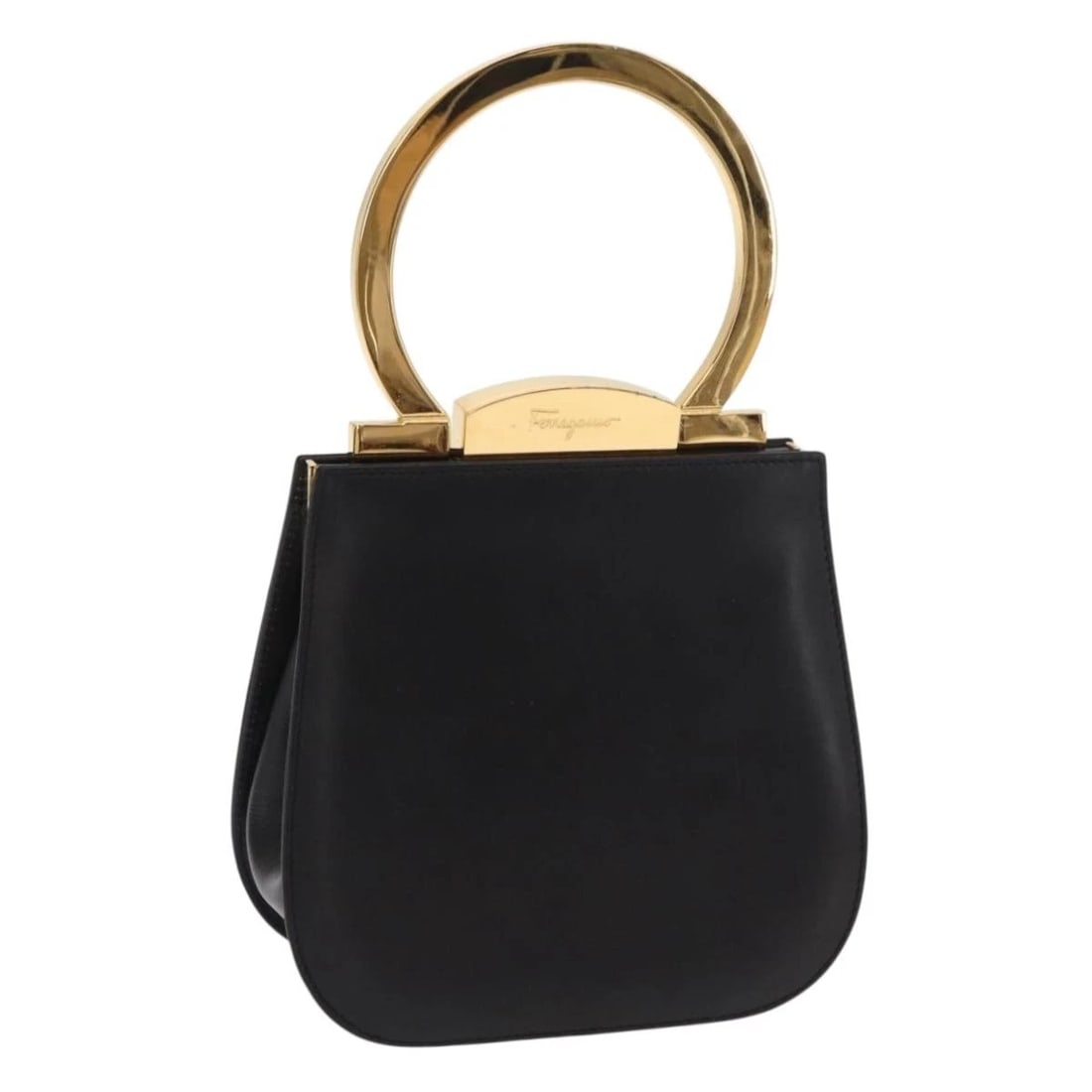SALVATORE FERRAGAMO GANCINI HAND BAG: Salvatore Ferragamo Gancini Hand Bag Brand: Salvatore Ferragamo Type/Style: Hand Bag Material: Leather Color: Black/Gold Size: Size(Inch) W5.9 x H5.5 x D2.4inch(Approx) Accessories: None Accessories