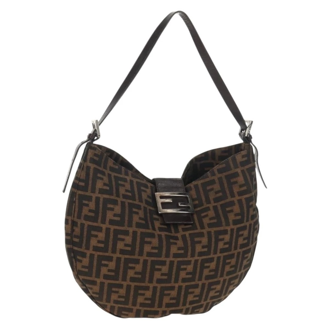 FENDI ZUCCA CANVAS MAMMA BAGUETTE SHOULDER BAG: FENDI Zucca Canvas Mamma Baguette Shoulder Bag Brand: FENDI Type/Style: Shoulder Bag Material: Zucca Canvas Color: Black/Brown Size: Size(Inch) W13.0 x H10.2 x D1.2inch(Approx) Accessories: None <