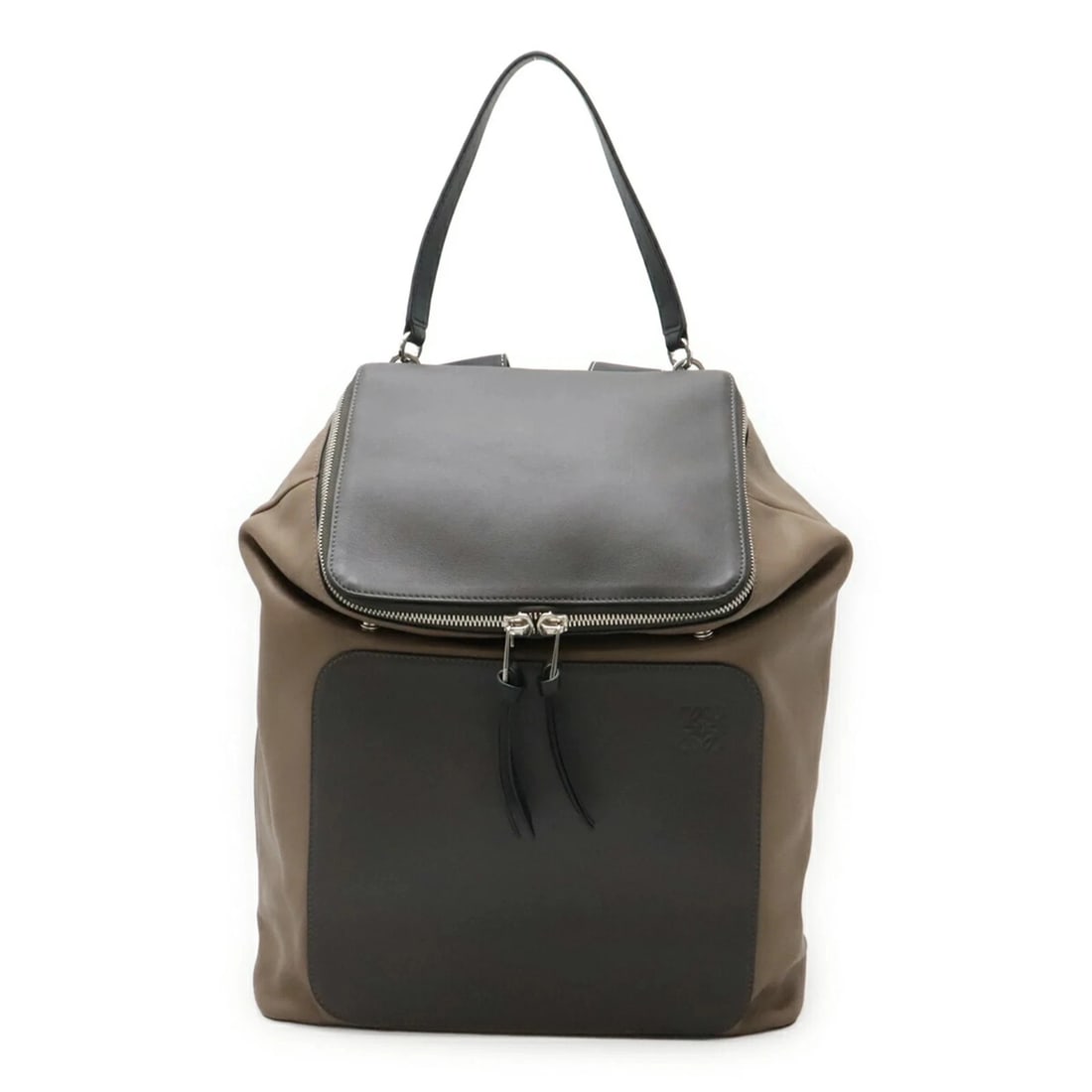 LOEWE GOYA BACKPACK, CALFSKIN LEATHER, MOCHA BROWN, GRAY, BLACK: LOEWE GOYA Backpack, Calfskin Leather, Mocha Brown, Gray, Black Brand: Loewe Type/Style: Backpack Material: Leather Color: Black,Brown,Gray Size: (HxWxD)40cm x 33.5cm x 15cm / 15.74'' x 13.18'' x 5.9'