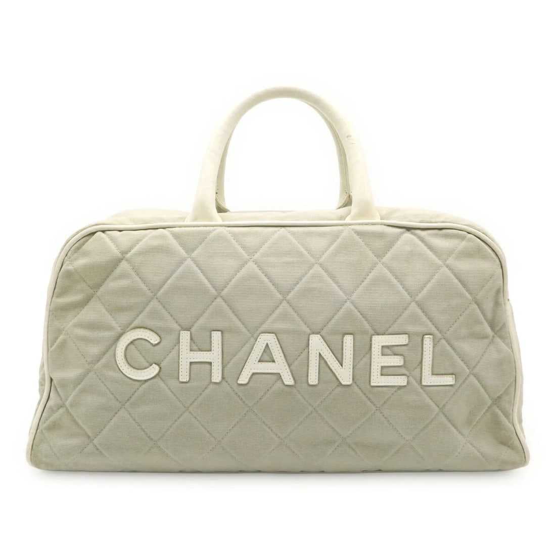 CHANEL SPORT LINE MATELASSE HANDBAG, CANVAS AND LEATHER, LIGHT GRAY: CHANEL Sport Line Matelasse Handbag, Canvas and Leather, Light Gray Brand: Chanel Type/Style: Handbag Material: Canvas,Leather Color: Light Gray,White Size: (HxWxD)20cm x 37cm x 11cm / 7.87'' x 14.56'