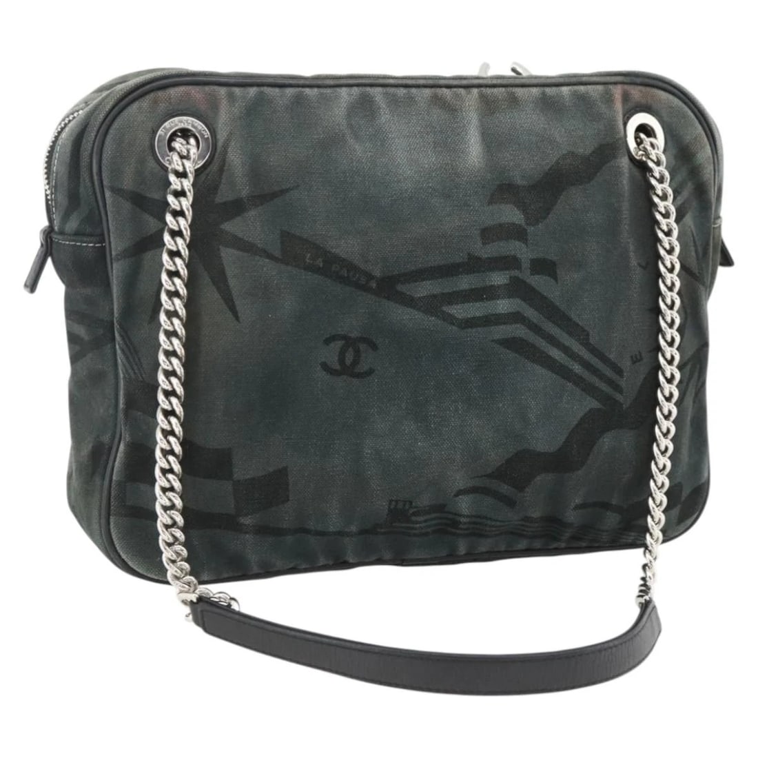 CHANEL CHAIN SHOULDER BAG CANVAS BLACK SILVER: CHANEL Chain Shoulder Bag Canvas Black Silver Brand: CHANEL Type/Style: Shoulder Bag Material: Canvas Color: Black/Silver Size: Size(Inch) W10.2 x H7.9 x D2.8inch(Approx) Accessories: None