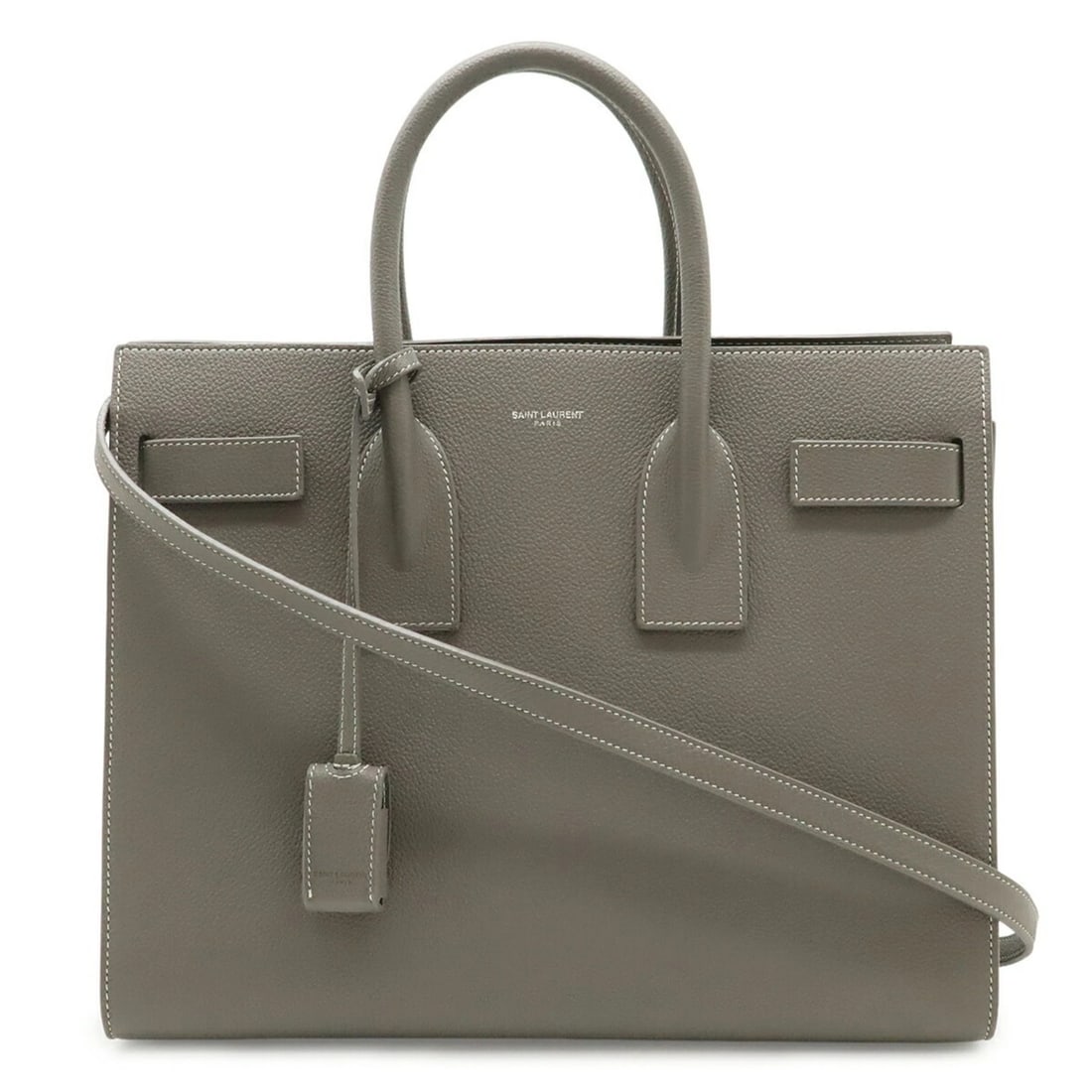 YVES SAINT LAURENT PARIS YSL SAC DE JOUR SMALL HANDBAG: Yves Saint Laurent PARIS YSL Sac de Jour Small Handbag Brand: Yves Saint Laurent Type/Style: Handbag, Pouch Material: Leather Color: Gray Size: (HxWxD)25cm x 32cm x 15cm / 9.84'' x 12.59'' x 5.9''