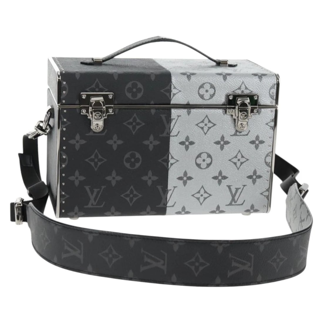 LOUIS VUITTON ECLIPSE SPLIT MINI BOX TRUNK BAG: LOUIS VUITTON Eclipse Split Mini Box Trunk Bag Brand: LOUIS VUITTON Type/Style: Shoulder Bag Material: Monogram Eclipse Canvas Color: Monogram Eclipse Size: W9.4 x H6.3 x D4.7inch(Approx)