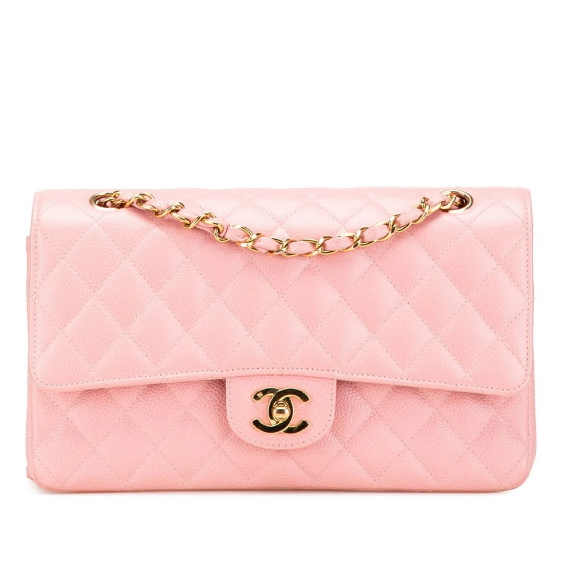CHANEL MATELASSE COCO MARK DOUBLE FLAP CHAIN SHOULDER BAG HANDBAG: CHANEL Matelasse Coco Mark Double Flap Chain Shoulder Bag Handbag Brand: Chanel Type/Style: Handbag, Shoulder bag Material: Grained Calfskin Color: Pink Size: (HxWxD)15cm x 26cm x 6.5cm / 5.9'' x 10.2