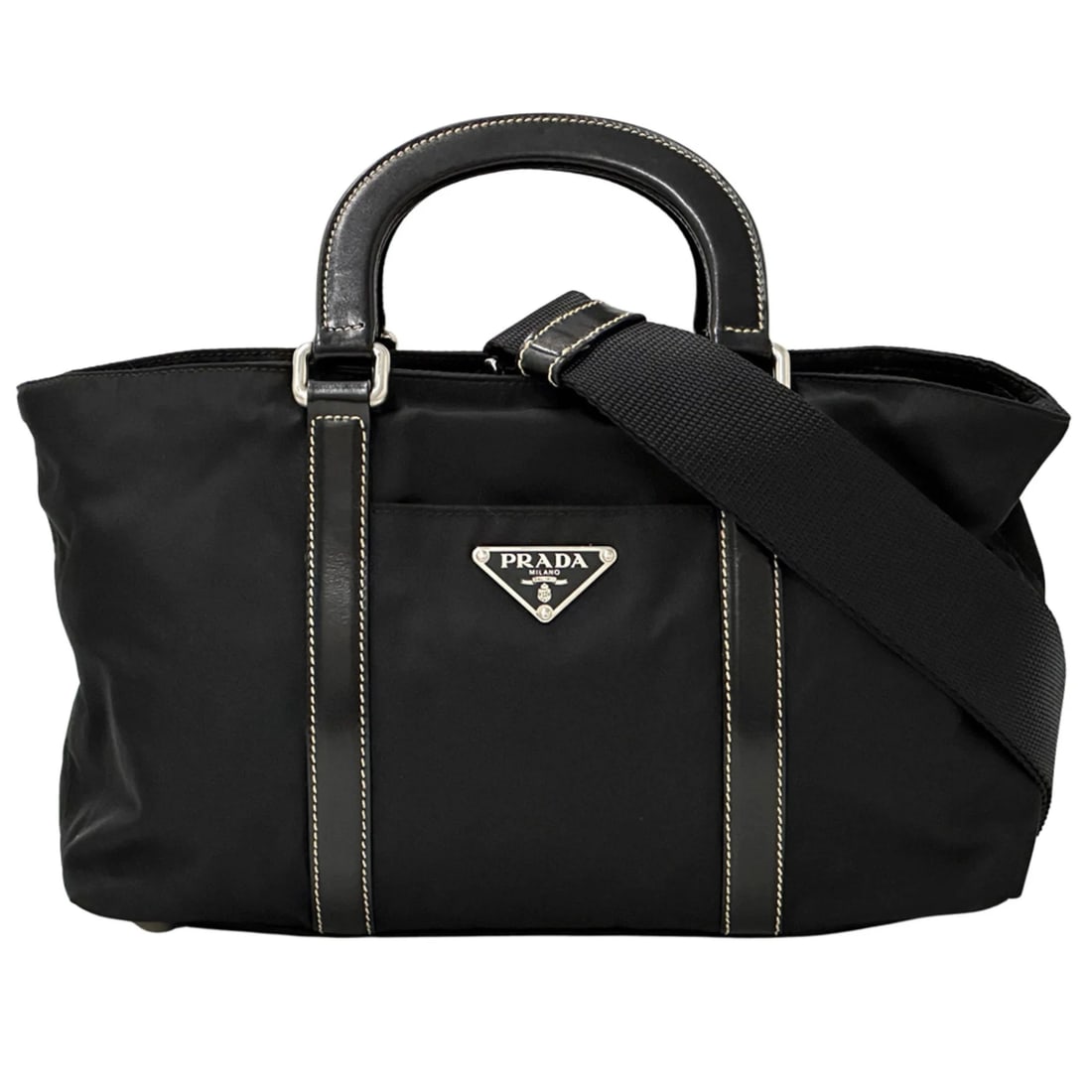 PRADA HANDBAG, BRAND HANDBAG/SHOULDER BAG, 2-WAY: PRADA Handbag, Brand Handbag/Shoulder Bag, 2-way Brand: Prada Type/Style: Handbag, Shoulder bag Material: Nylon Color: Black Size: (HxWxD)16cm x 26cm x 7cm / 6.29'' x 10.23'' x 2.75'' Accessories: