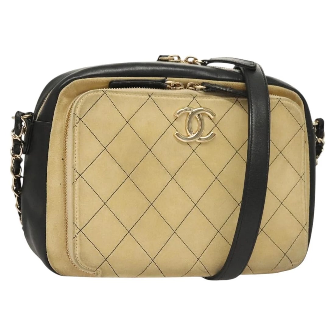 CHANEL MATELASSE CHAIN SHOULDER BAG: CHANEL Matelasse Chain Shoulder Bag Brand: CHANEL Type/Style: Shoulder Bag Material: Suede Color: Ivory/Gold Size: Size(Inch) W9.4 x H6.7 x D2.8inch(Approx) Accessories: None Accessories N