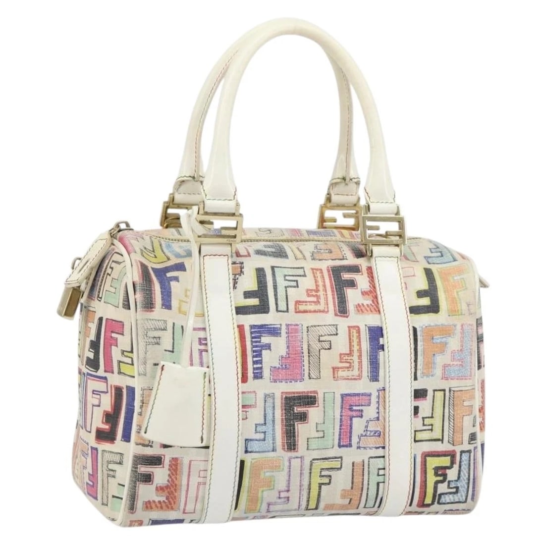 FENDI ZUCCA CANVAS HAND BAG PVC MULTICOLOR: FENDI Zucca Canvas Hand Bag PVC Multicolor Brand: FENDI Type/Style: Hand Bag Material: PVC Leather/Zucca Canvas Color: Multicolor/Gold Size: Size(Inch) W9.8 x H7.1 x D5.5inch(Approx) Accessories: