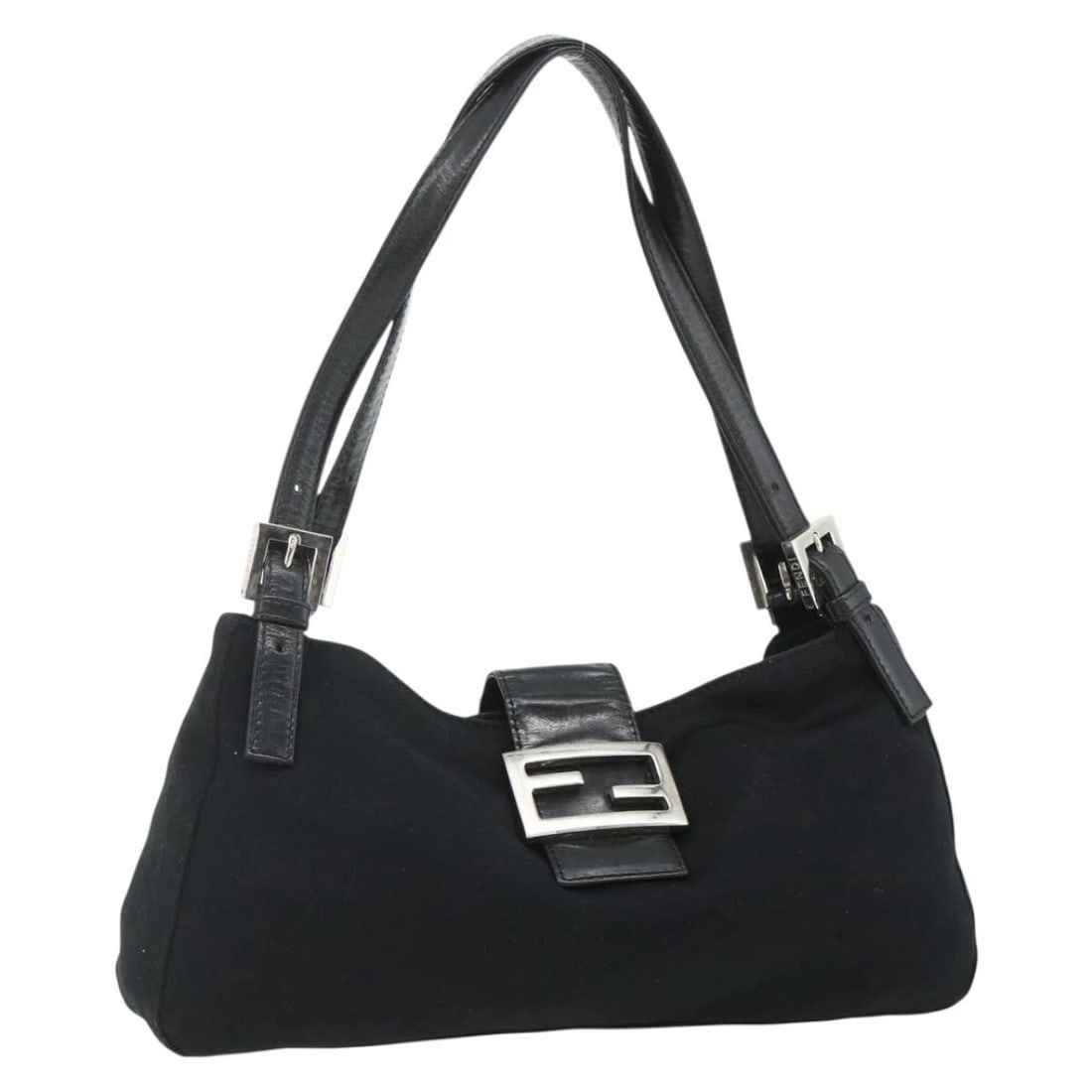 FENDI MAMMA BAGUETTE SHOULDER BAG: FENDI Mamma Baguette Shoulder Bag Brand: FENDI Type/Style: Shoulder Bag Material: Nylon Color: Black/Silver Size: Size(Inch) W11.8 x H6.3 x D2.0inch(Approx) Accessories: None Accessories N