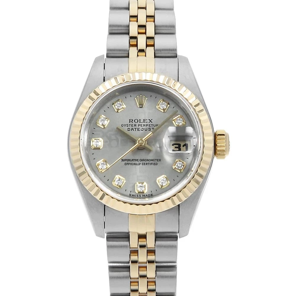ROLEX DATEJUST DIAMOND GRAY WATCH: ROLEX Datejust Diamond gray Watch Brand: ROLEX Type/Style: Wrist watch Material: Band Material Stainless Steel/Yellow Gold, Case Material Stainless Steel/Yellow Gold Color: Dial Color Gray Size: Case: