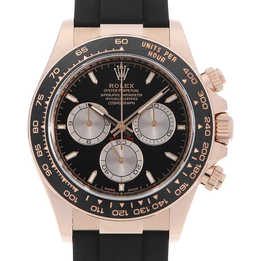 ROLEX COSMOGRAPH DAYTONA BLACK X SAND DUST WATCH: ROLEX Cosmograph Daytona black x Sand Dust Watch Brand: ROLEX Type/Style: Wrist watch Material: Band Material rubber, Case Material Everose Gold Color: Dial Color Black Size: Case:W40mm Circumference 