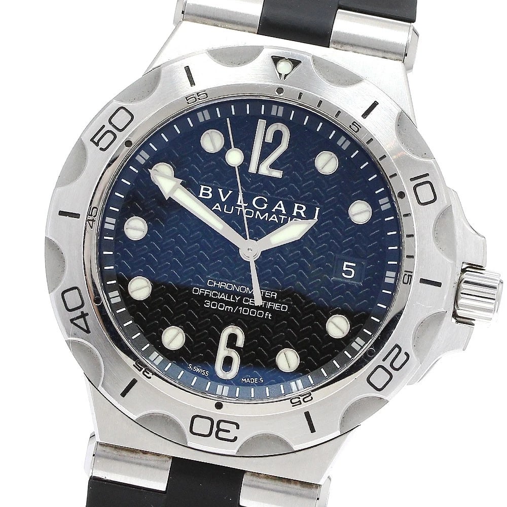 BVLGARI DIAGONO SCUBA AQUA DATE BLACK AUTOMATIC WATCH: BVLGARI Diagono Scuba Aqua Date black Automatic Watch Brand: BVLGARI Type/Style: Wristwatch Material: Band Material rubber, Case Material Stainless Steel Color: Case Color Silver Band Color black