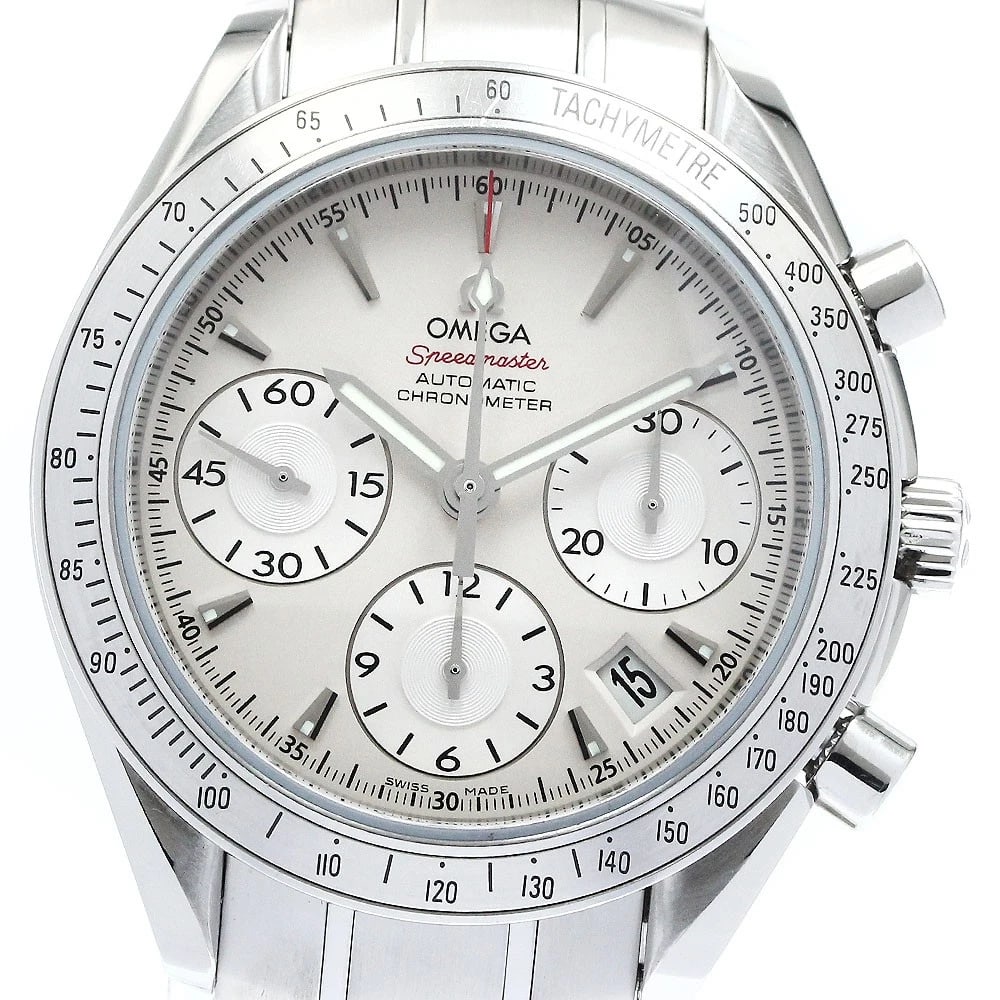OMEGA SPEEDMASTER DATE AUTOMATIC WATCH: OMEGA Speedmaster Date Automatic Watch Brand: OMEGA Type/Style: Wristwatch Material: Band Material Stainless Steel, Case Material Stainless Steel Color: Dial Color Silver Band Color Silver Case Color