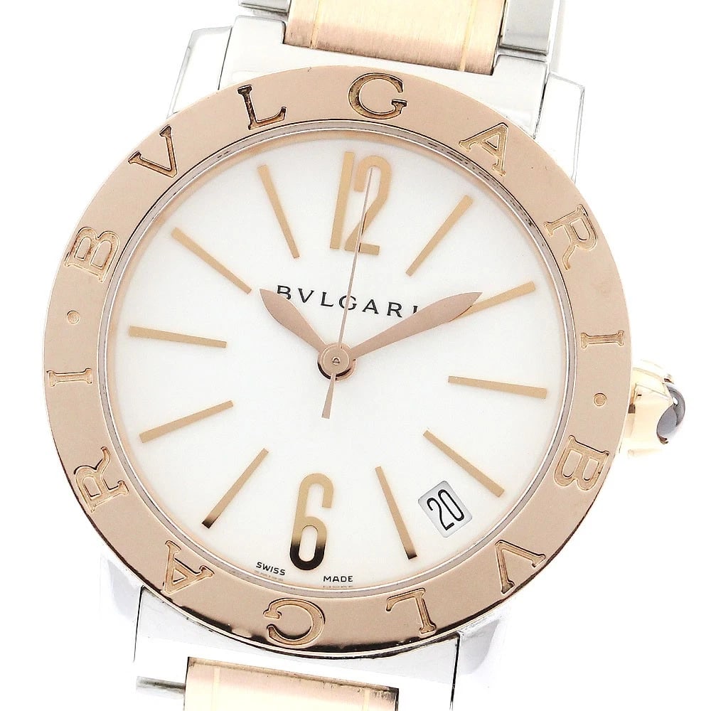 BVLGARI DATE WHITE AUTOMATIC WATCH: BVLGARI Date white Automatic Watch Brand: BVLGARI Type/Style: Wristwatch Material: Band Material Stainless Steel/K18PG, Case Material Stainless Steel/K18PG Color: Dial Color white Band Color Silver / 