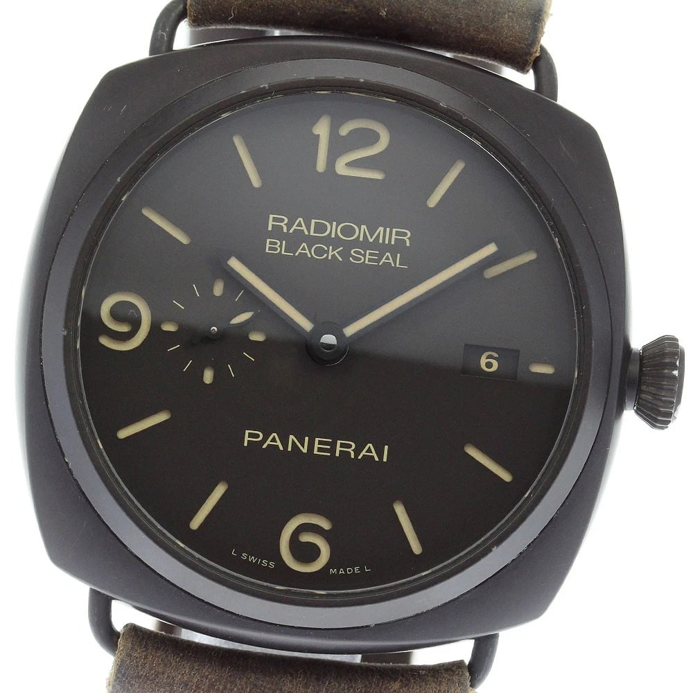 PANERAI RADIOMIR BLACK WATCH: PANERAI Radiomir Black Watch Brand: PANERAI Type/Style: Wristwatch Material: Band Material leather, Case Material Panerai Composite (ceramic) Color: Dial Color Brown Band Color Brown Case Color black