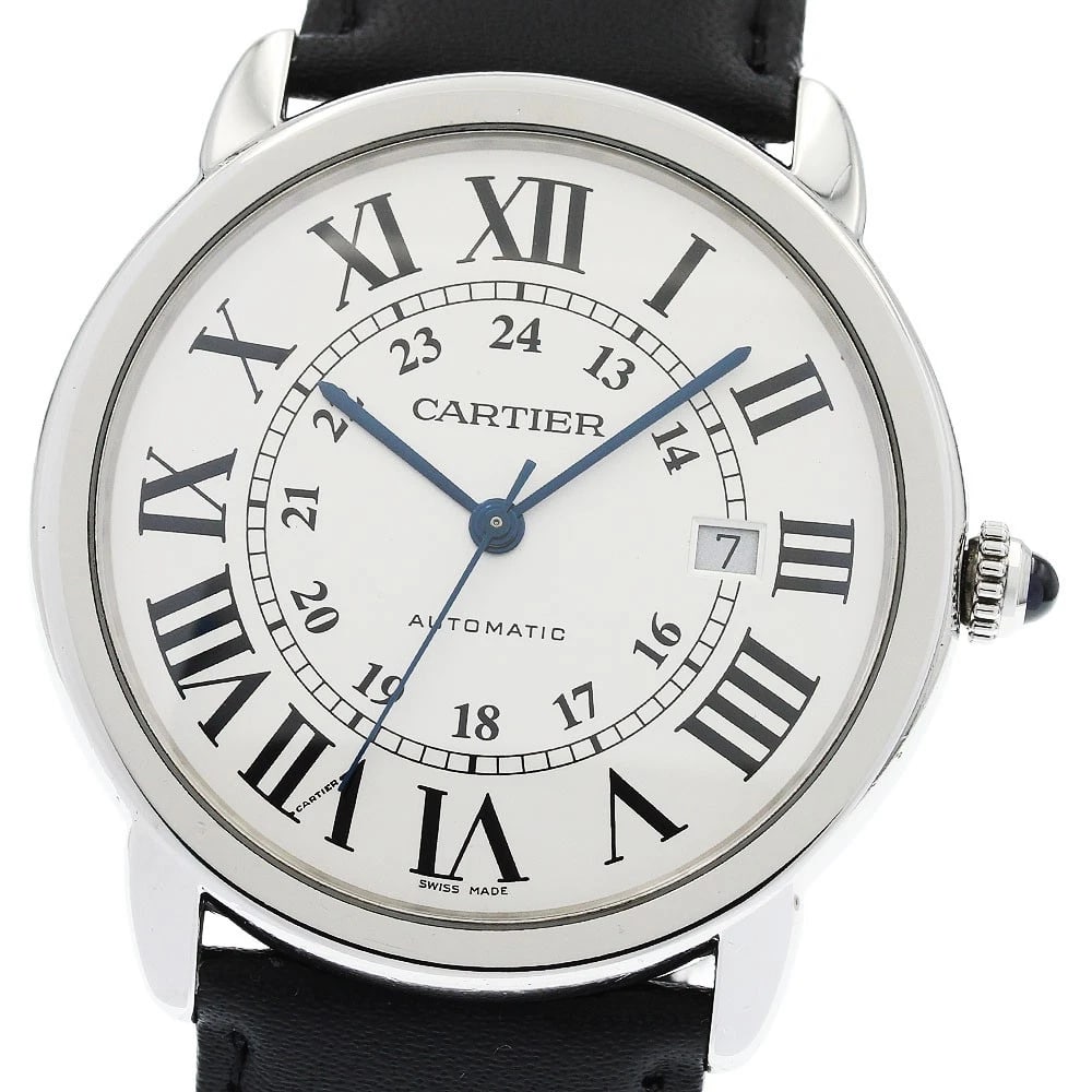 CARTIER RONDE SOLO DATE SILVER AUTOMATIC WATCH: CARTIER Ronde Solo Date Silver Automatic Watch Brand: CARTIER Type/Style: Wristwatch Material: Band Material leather, Case Material Stainless Steel Color: Case Color Silver Band Color black Dial