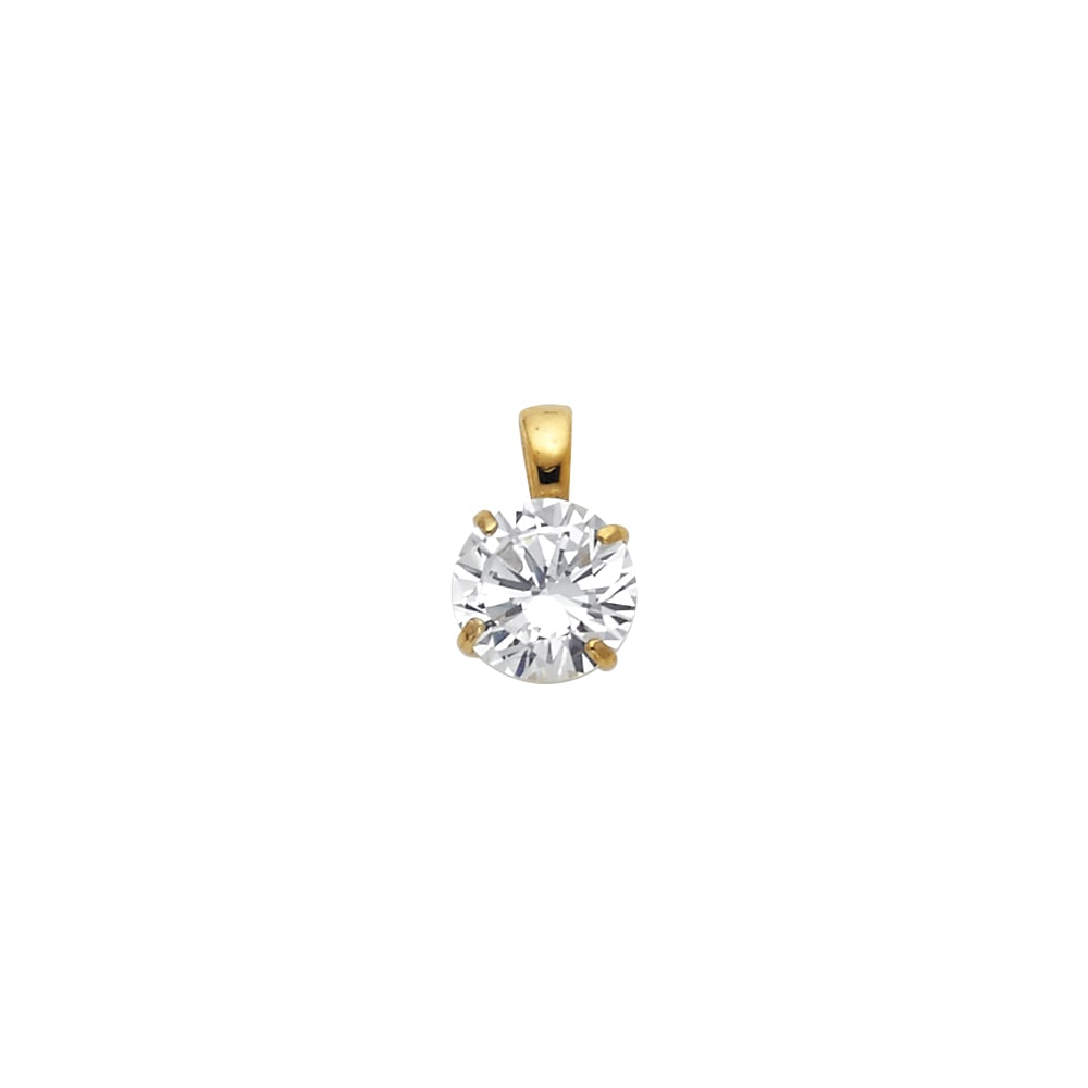 14KY ROUND CZ BASKET PENDANT: 14KY Round CZ Basket Pendant Type: Pendant Material Type: 14k Gold Material Color: Yellow Avg. Weight: 0.75 Gr. Size: Height : 10 mm, Width : 7 mm Accessories: None Notice: When purchasing pre-owned