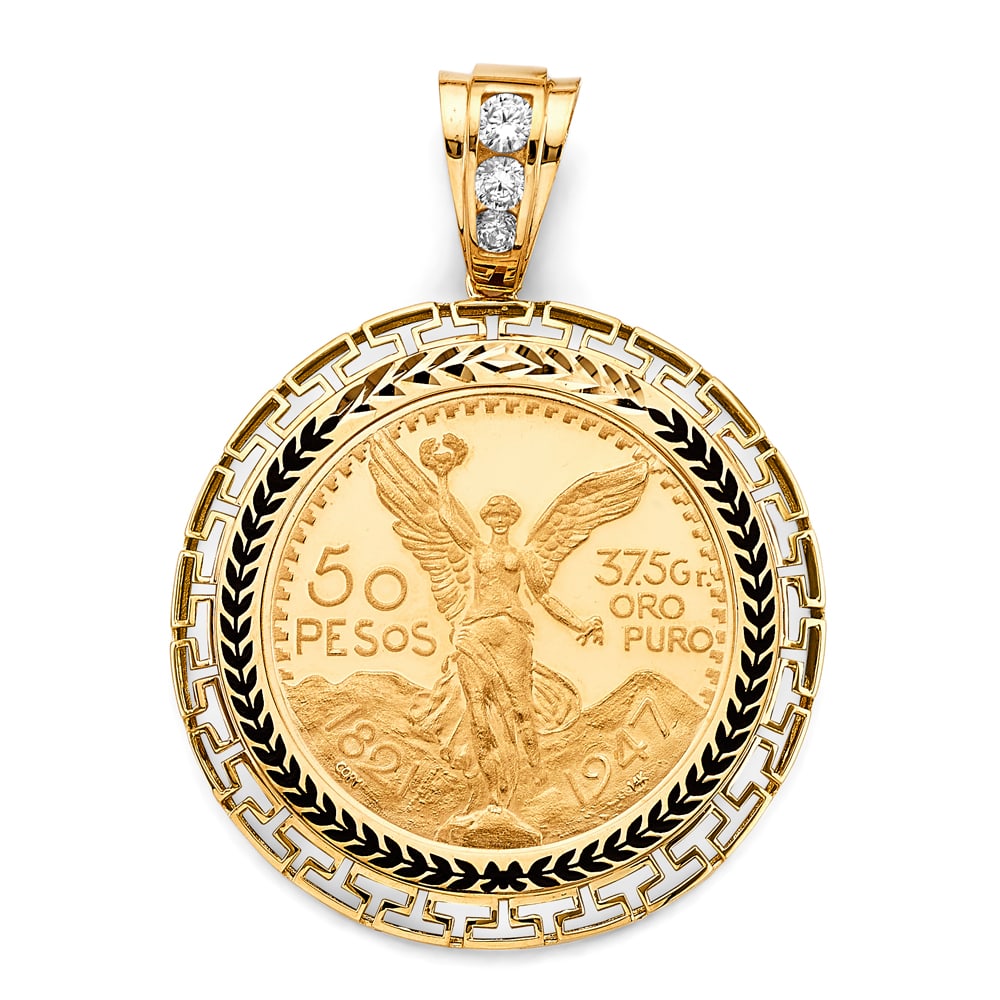 14KY GREEK FRAME WITH COIN: 14KY Greek Frame with Coin Type: Pendant Material Type: 14k Gold Material Color: Yellow Avg. Weight: 20.95 Gr. Size: Height : 70 mm, Width : 50 mm Accessories: None Notice: When purchasing