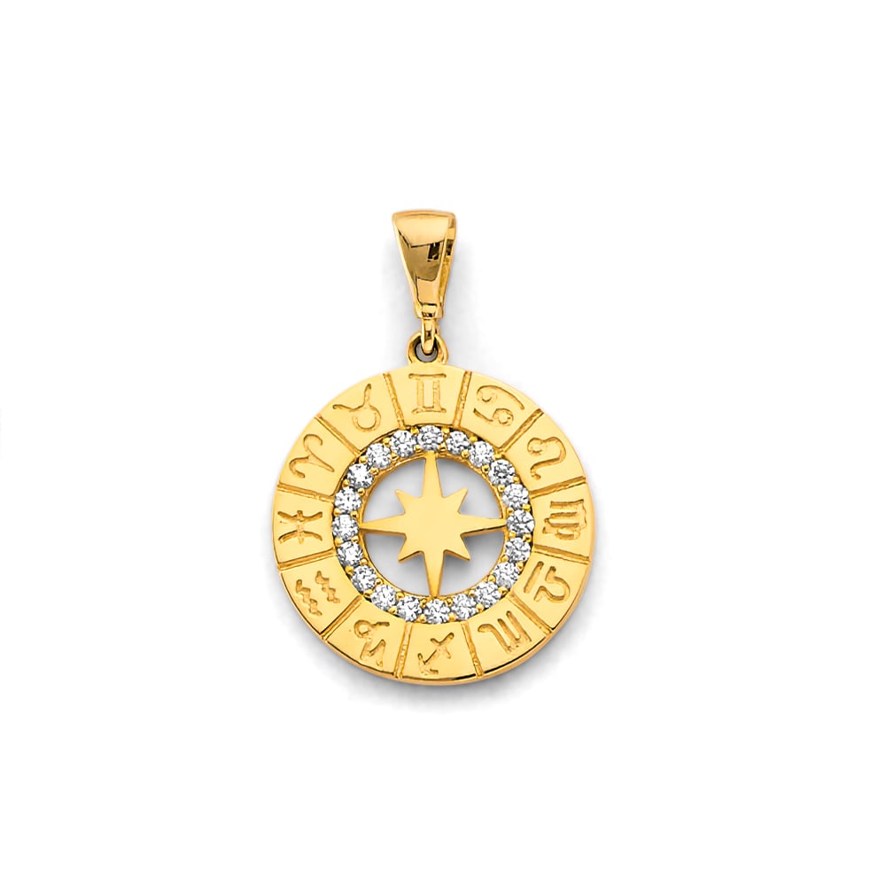 14K 2T CZ ZODIAC SIGN PENDANT: 14K 2T CZ Zodiac Sign Pendant Type: Pendant Material Type: 14k Gold Material Color: Two Tone Avg. Weight: 1.78 Gr. Size: Height : 20 mm, Width : 15 mm Accessories: None Notice: When purcha