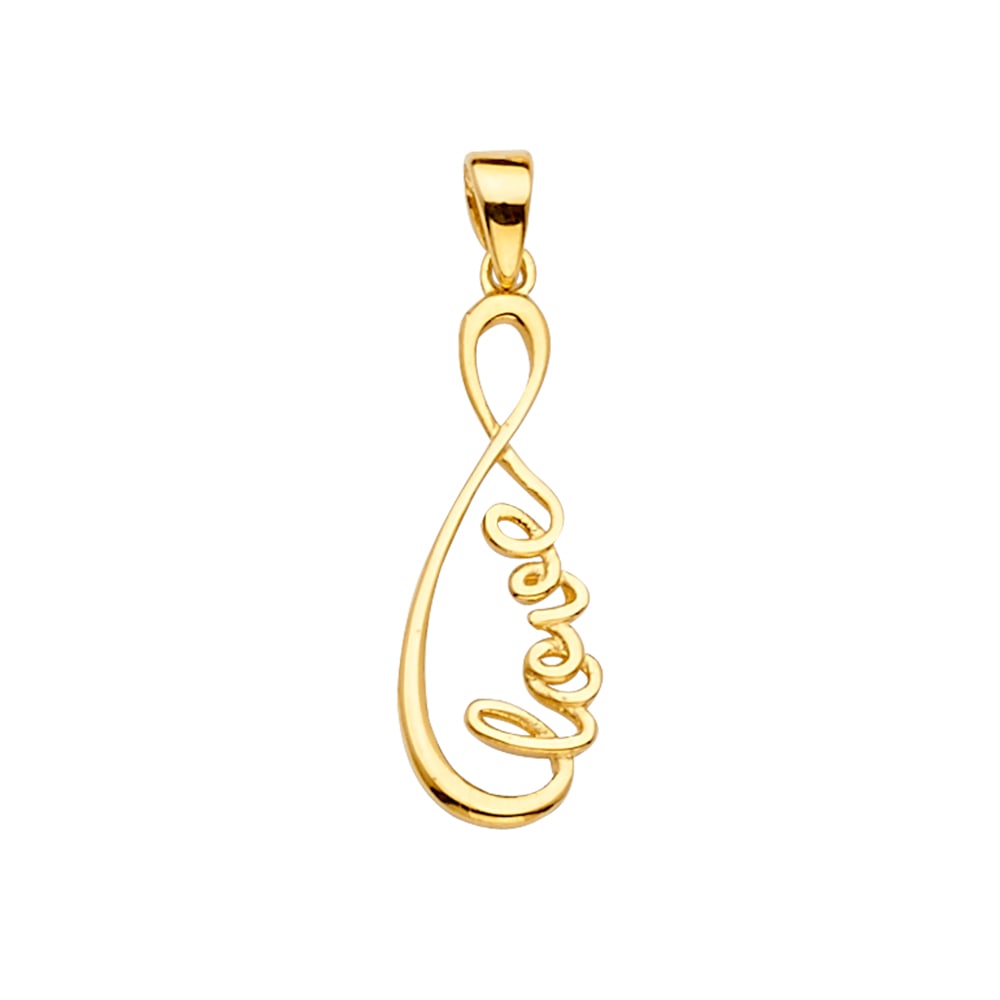 14KY LOVE INFINITY PENDANT: 14KY Love Infinity Pendant Type: Pendant Material Type: 14k Gold Material Color: Yellow Avg. Weight: 0.85 Gr. Size: Height : 28 mm,Width : 9 mm Accessories: None Notice: When purchasing pr