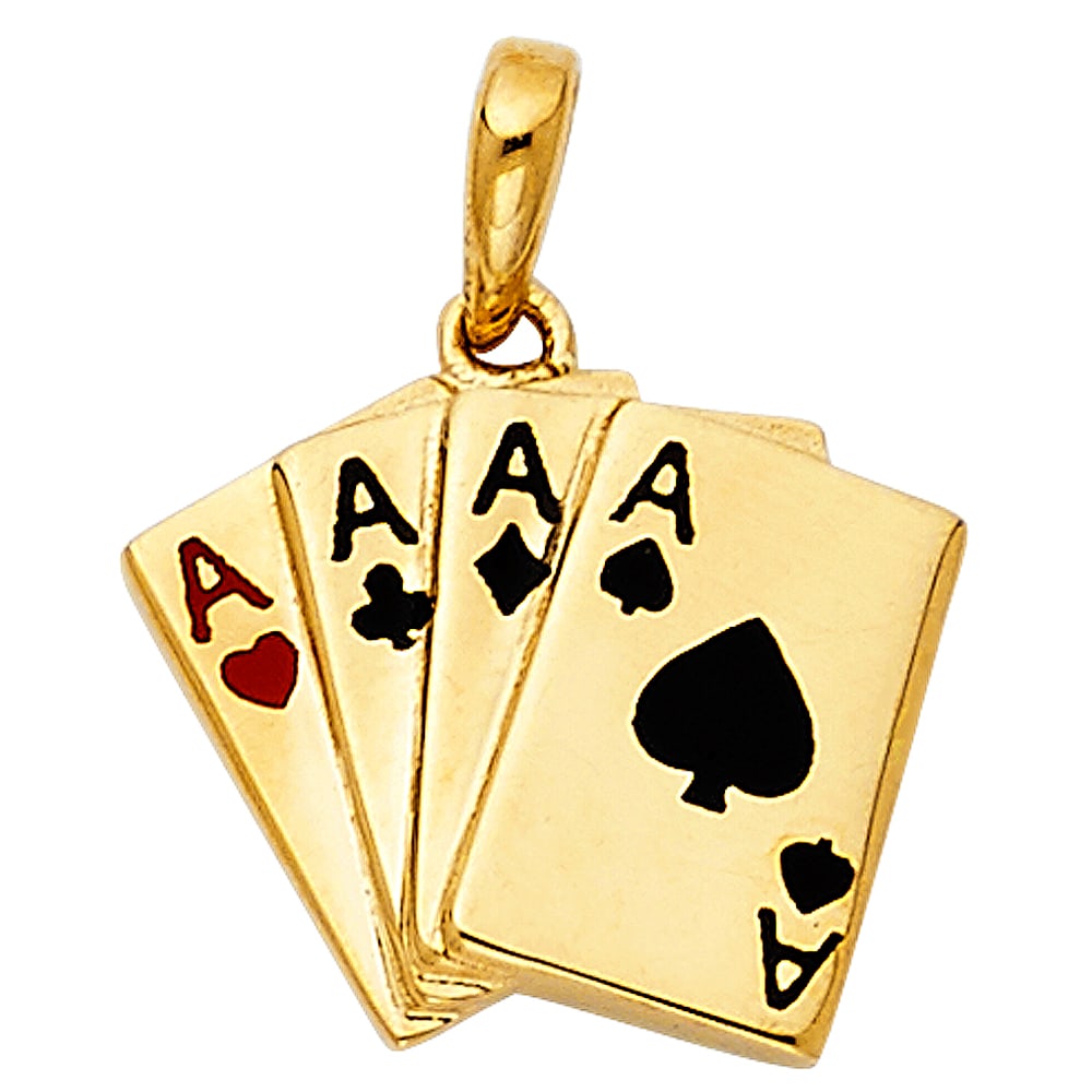 14K 2T A POKER PENDANT: 14K 2T A Poker Pendant Type: Pendant Material Type: 14k Gold Material Color: Two Tone Avg. Weight: 1.86 Gr. Size: Height : 13 mm,Width : 16 mm Accessories: None Notice: When purchasing pre