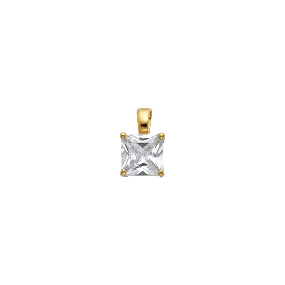 14KY PRINCESS CZ BASKET PENDANT: 14KY Princess CZ Basket Pendant Type: Pendant Material Type: 14k Gold Material Color: Yellow Avg. Weight: 0.7 Gr. Size: Height : 10 mm, Width : 6 mm Accessories: None Notice: When purchasi