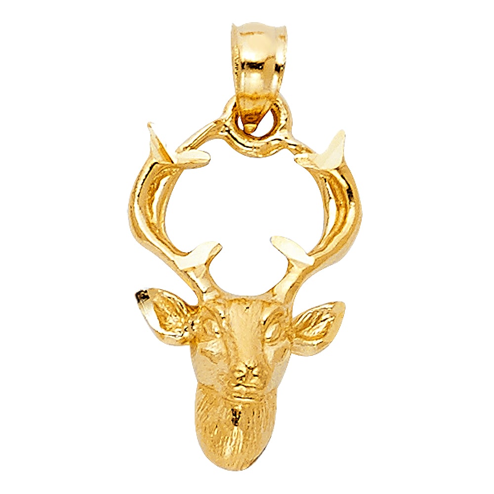 14KY BUCK PENDANT: 14KY Buck Pendant Type: Pendant Material Type: 14k Gold Material Color: Yellow Avg. Weight: 1.41 Gr. Size: Height : 18 mm Width : 12 mm Accessories: None Notice: When purchasing pre-owned