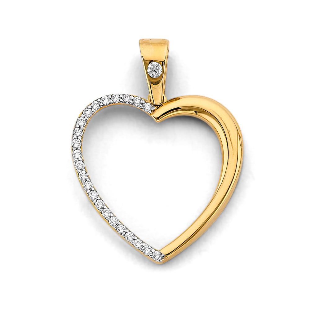 14K 2T CZ HEART PENDANT: 14K 2T CZ Heart Pendant Type: Pendant Material Type: 14k Gold Material Color: Two Tone Avg. Weight: 1.69 Gr. Size: Height : 30 mm, Width : 23 mm Accessories: None Notice: When purchasing p