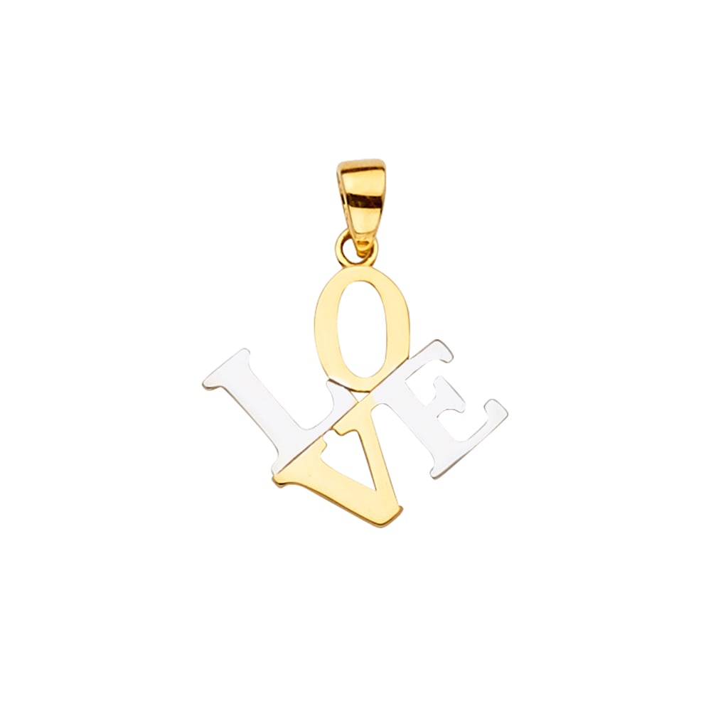 14K 2T LOVE PENDANT: 14K 2T Love Pendant Type: Pendant Material Type: 14k Gold Material Color: Two Tone Avg. Weight: 1.07 Gr. Size: Height : 19 mm,Width : 15 mm Accessories: None Notice: When purchasing pre-ow