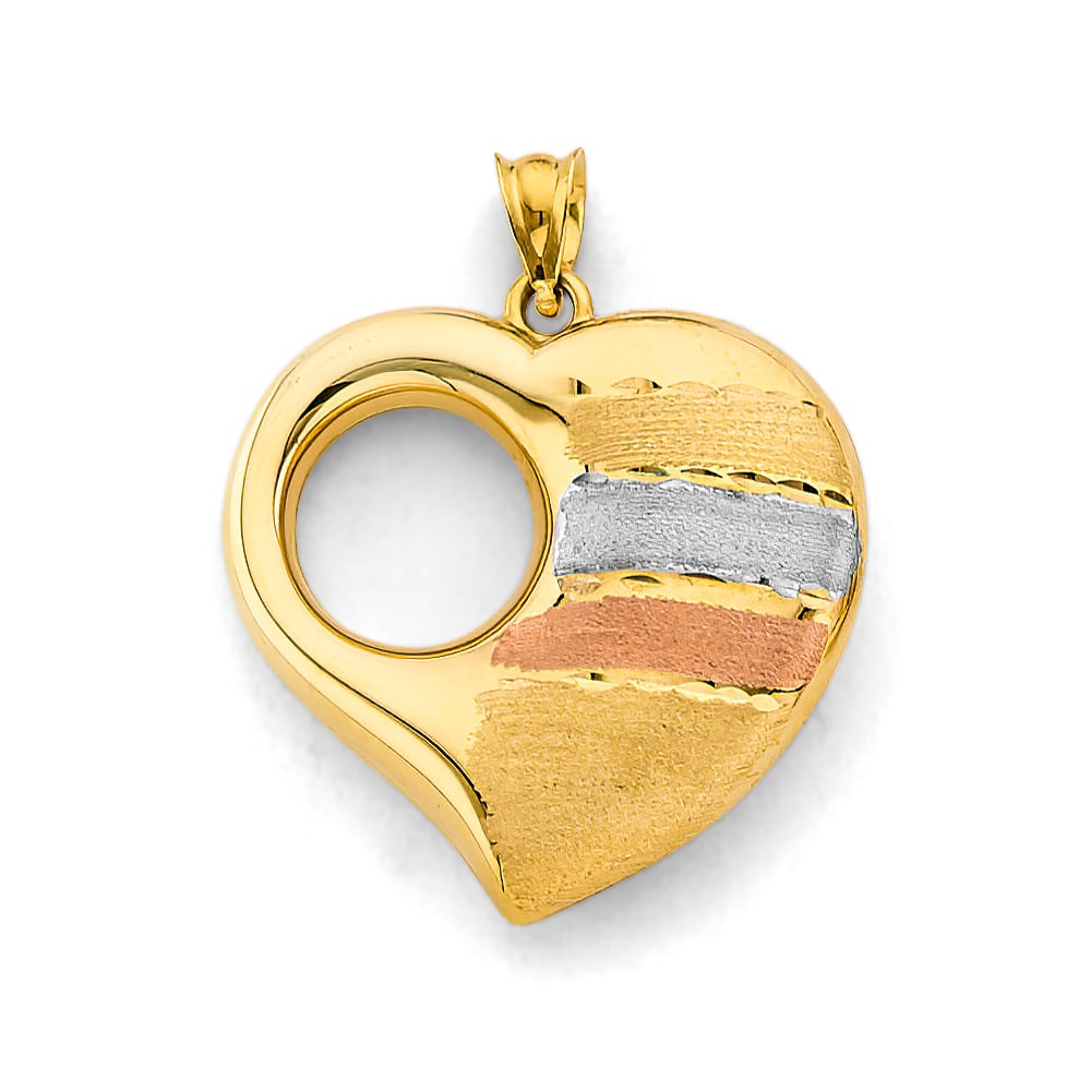 14K 3C HEART PENDANT: 14K 3C Heart Pendant Type: Pendant Material Type: 14k Gold Material Color: Tri Color Avg. Weight: 2.22 Gr. Size: Height : 30 mm, Width : 25 mm Accessories: None Notice: When purchasing pre