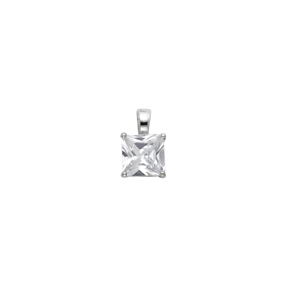 14KW PRINCESS CZ BASKET PENDANT: 14KW Princess CZ Basket Pendant Type: Pendant Material Type: 14k Gold Material Color: White Avg. Weight: 0.7 Gr. Size: Height : 10 mm, Width : 6 mm Accessories: None Notice: When purchasing pre-owned