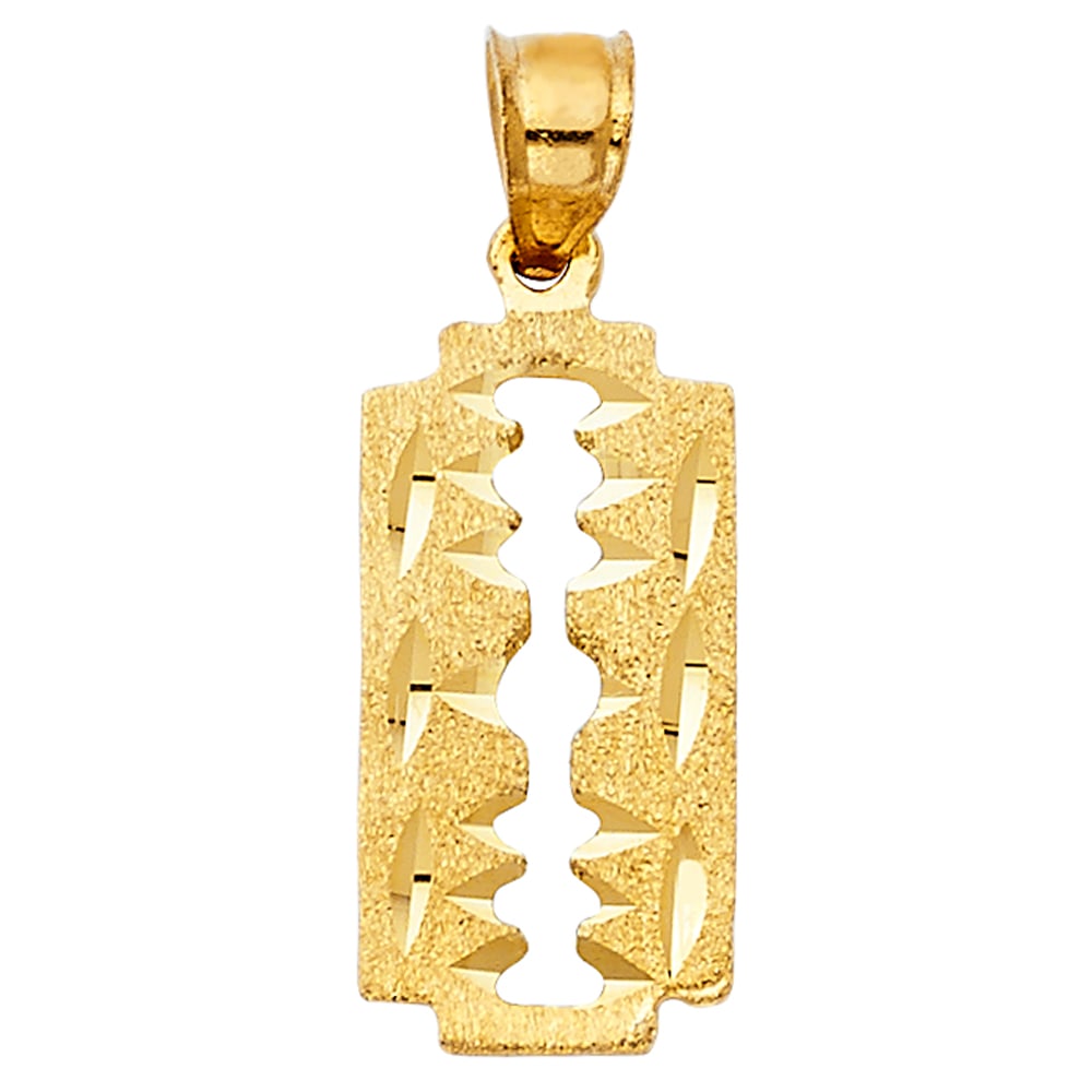 14KY RAZOR BLADE PENDANT: 14KY Razor Blade Pendant Type: Pendant Material Type: 14k Gold Material Color: Yellow Avg. Weight: 1.3 Gr. Size: Height : 25 mm,Width : 10 mm Accessories: None Notice: When purchasing pre-owned